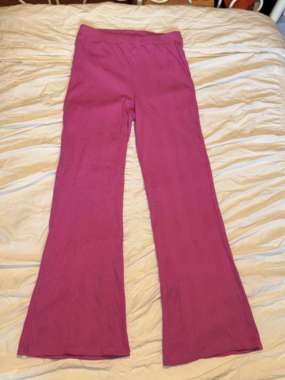 Aerie Pink Ribbed High Waisted Flare Pants